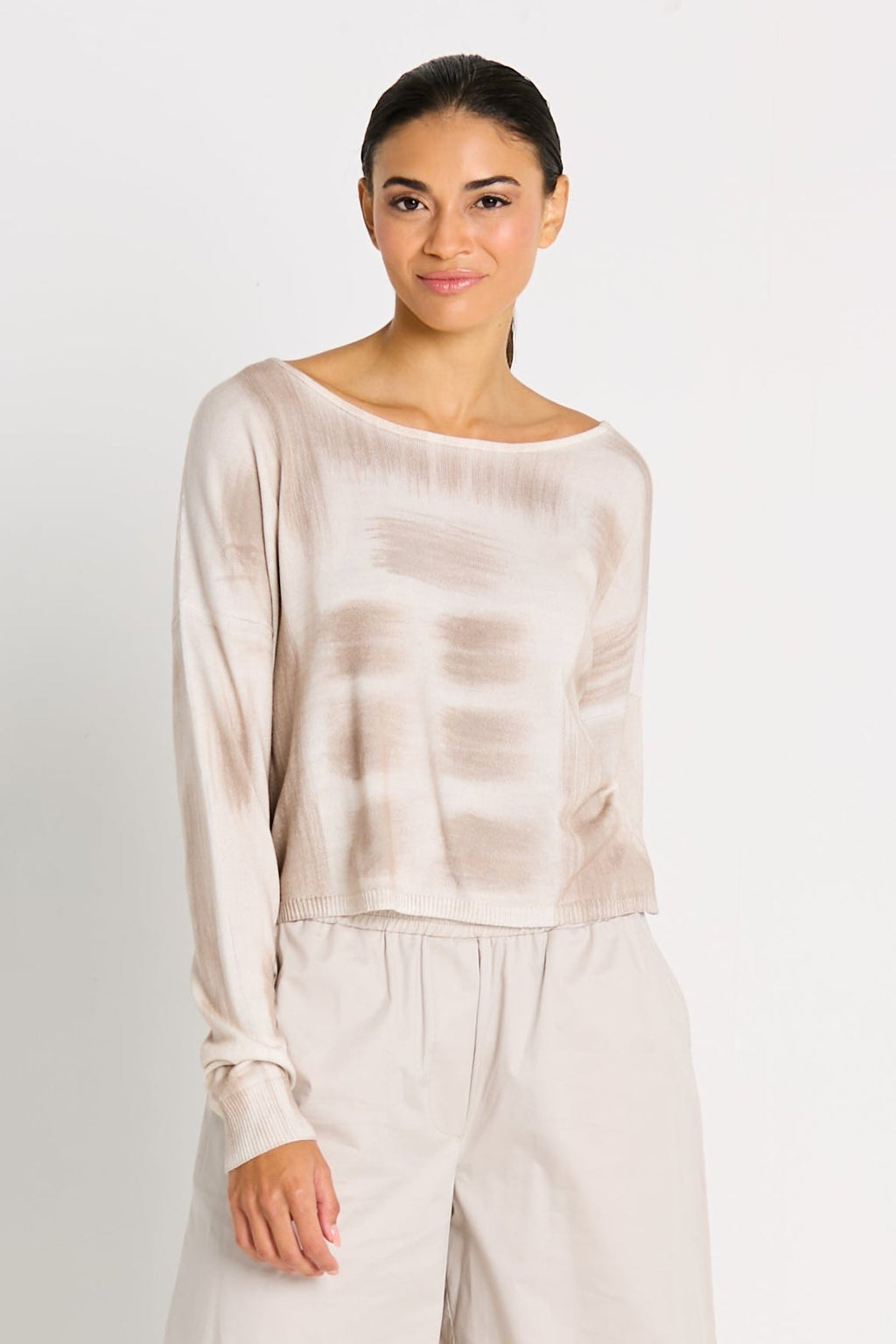 Pima Cotton Paintbrush Sweater - White/Putty