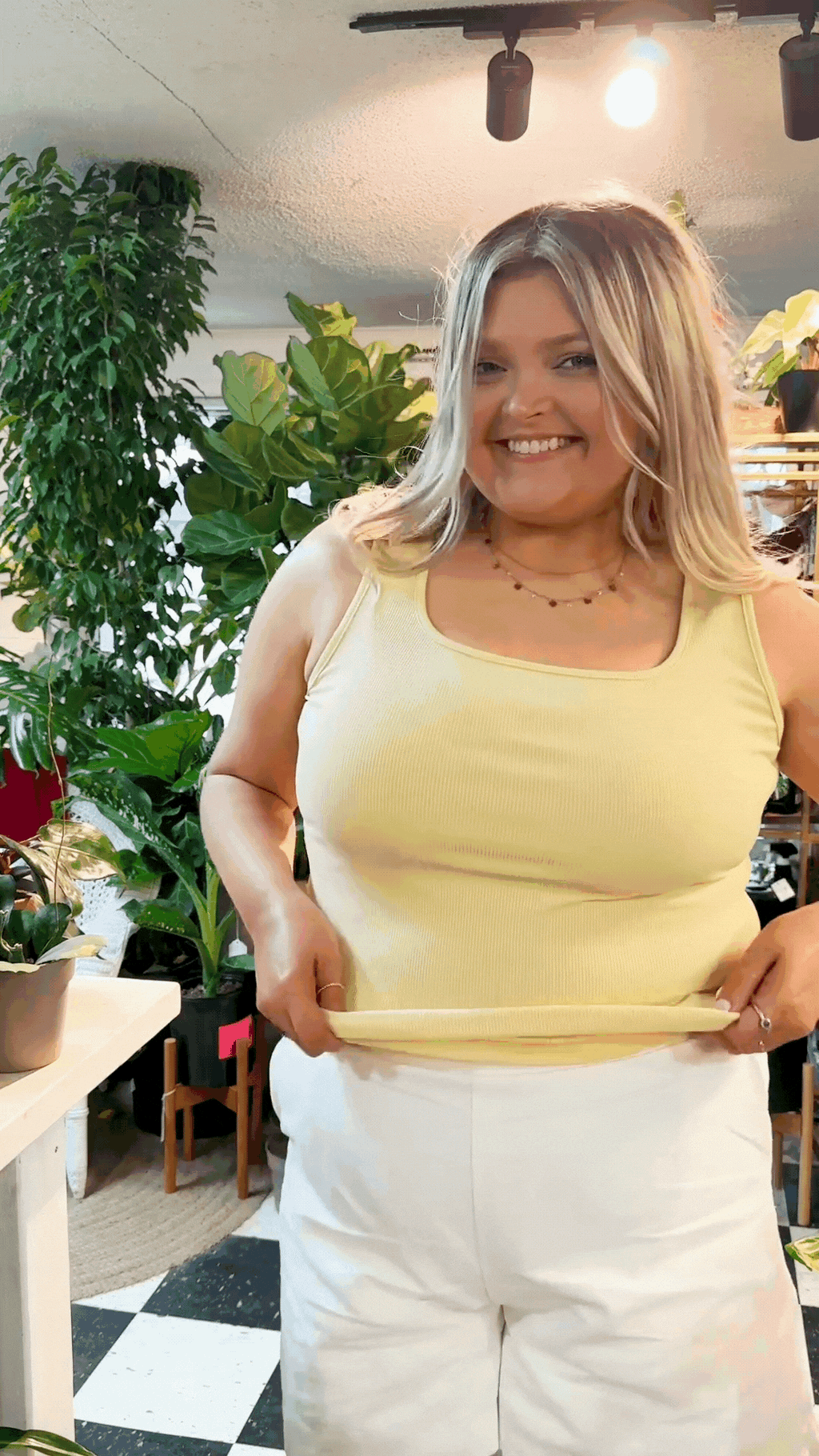 Grace+Emma Bella Square Neck Rib Knit Tank Top, Yellow — detail close-up
