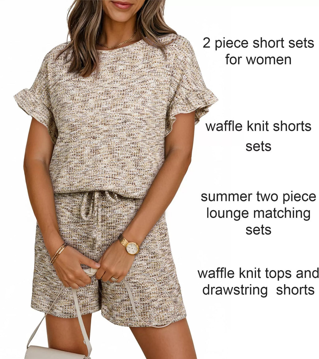 Ruffle Sleeve Textured Top and Shorts Set