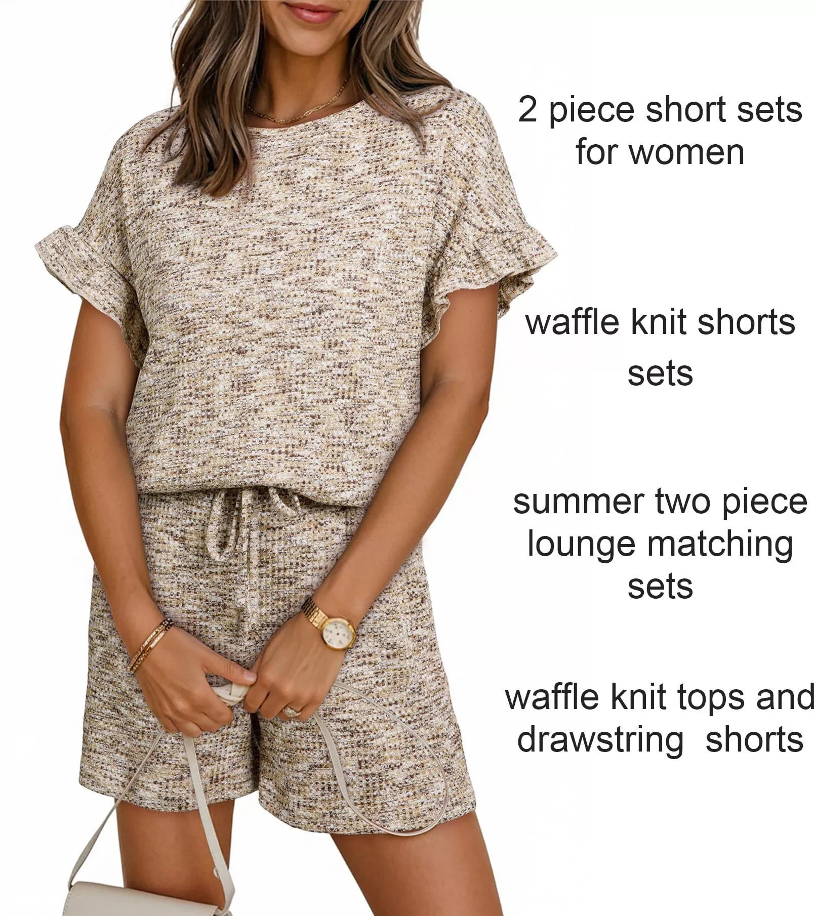 Ruffle Sleeve Textured Top and Shorts Set