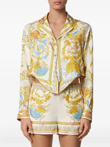 Versace Underwater Barocco knotted cropped shirt | Tops