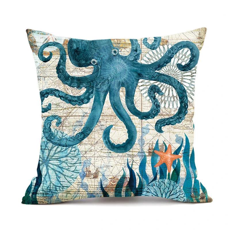 Mandotos Sea Turtle Printed Cushion Covers Linen Throw Pillow Cases For Home Decor Sofa Chair