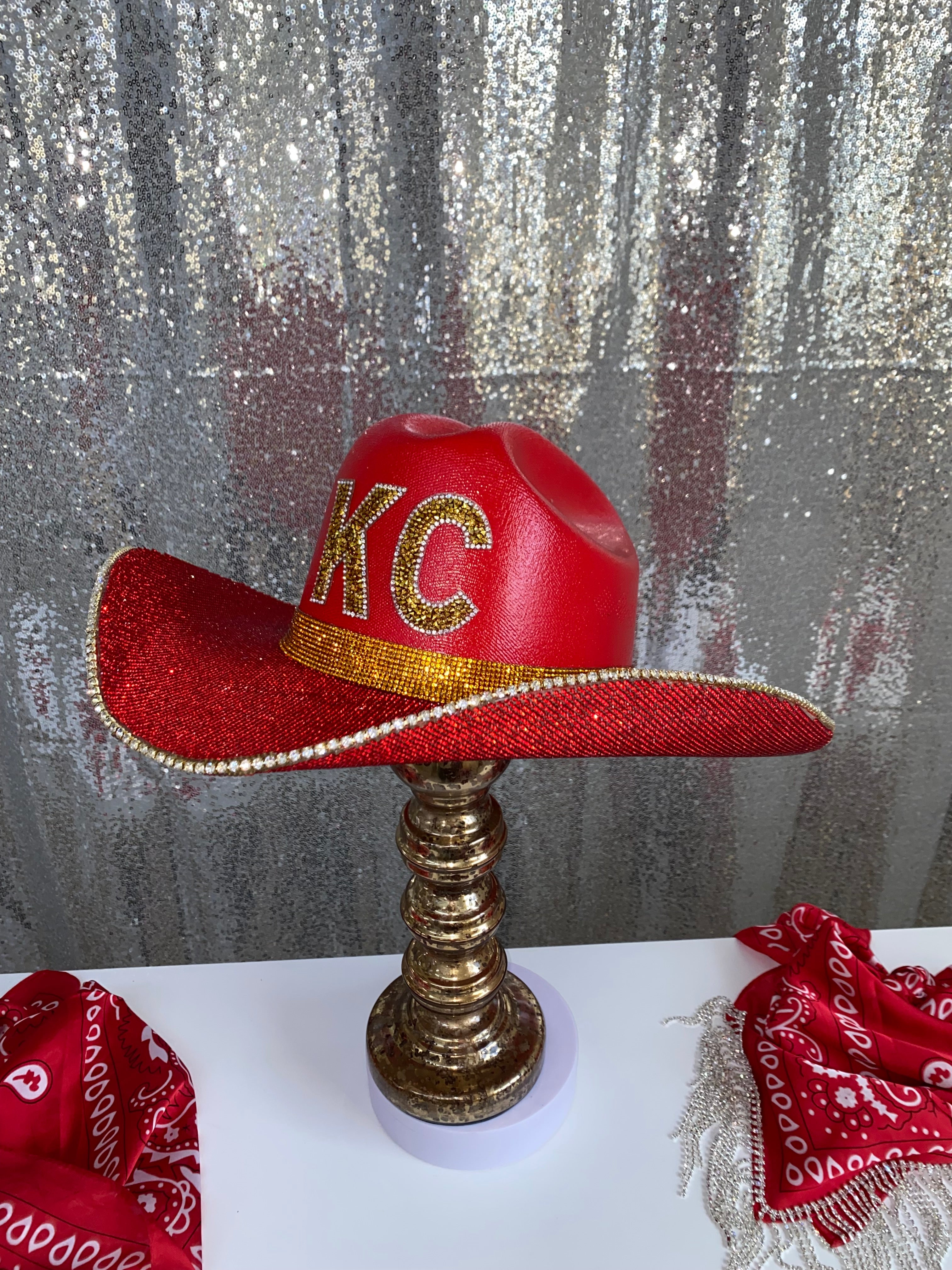 Rhinestone Cowgirl Rhinestone Cowgirl Kansas City Chiefs Hat — detail close-up