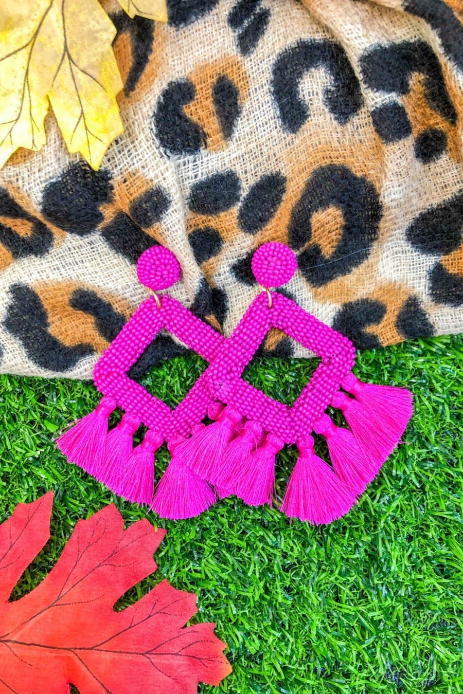 Pretty Little Patriot Pretty Little Patriot Hot Pink Ellie Fringe Drop Earrings — alternative angle