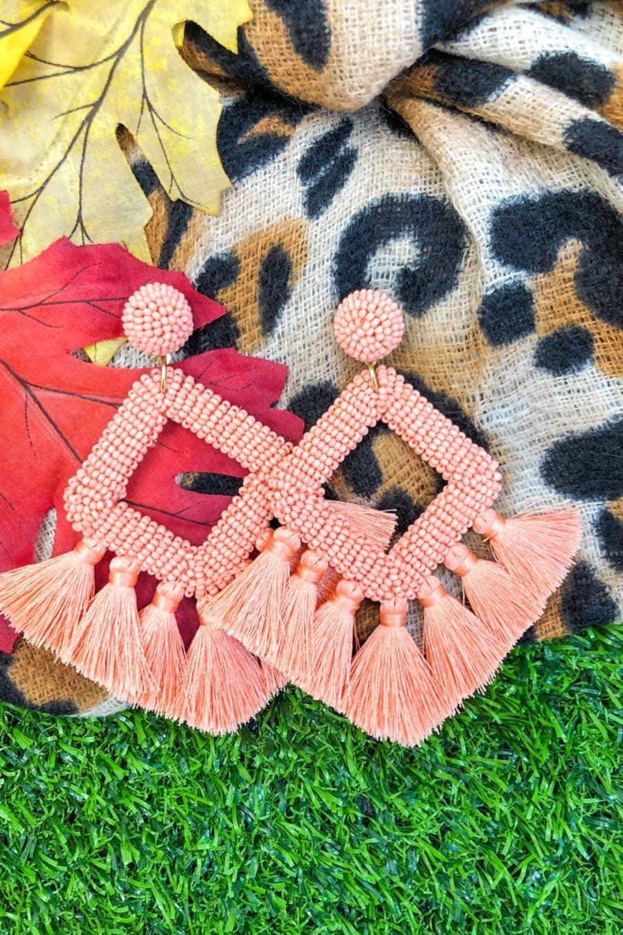 Pretty Little Patriot Pretty Little Patriot Hot Pink Ellie Fringe Drop Earrings — flat-lay composition