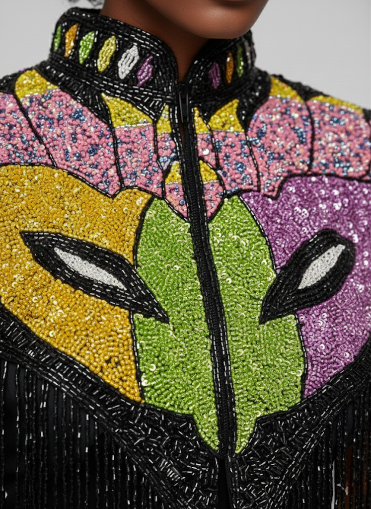 L'Jai Amor Masquerade Royale Cape — detail close-up