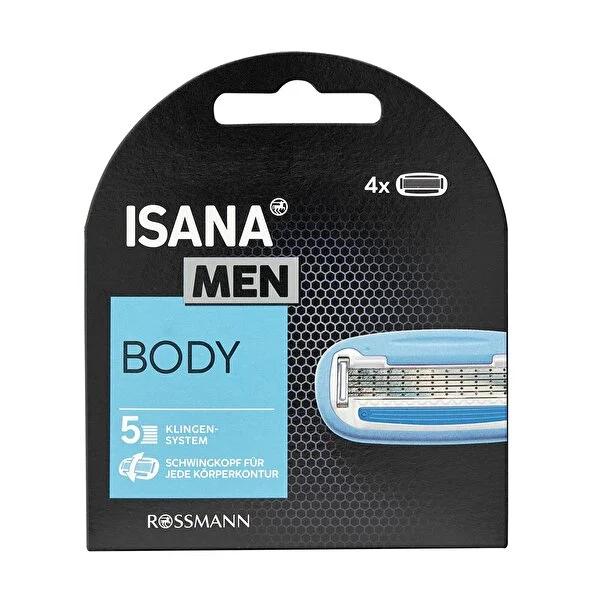 Isana Men 5-Blade Replacement Razor Blades for Body Shaving - Gentle, Close Shave, Aloe Vera & Vitamin E Coating