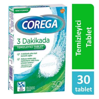 Corega Dental Prosthesis Cleaning Tablets - Effervescent Solution for Denture Hygiene - 30 Tablets