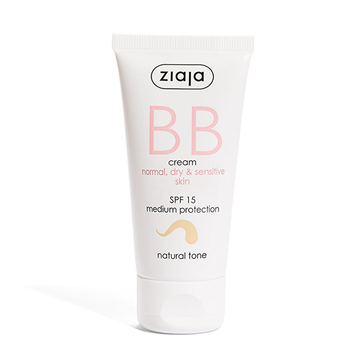 Ziaja Natural BB Cream SPF 15: Hydrating Light Coverage for Dry & Sensitive Skin - Vegan Formula with Hyaluronic Acid