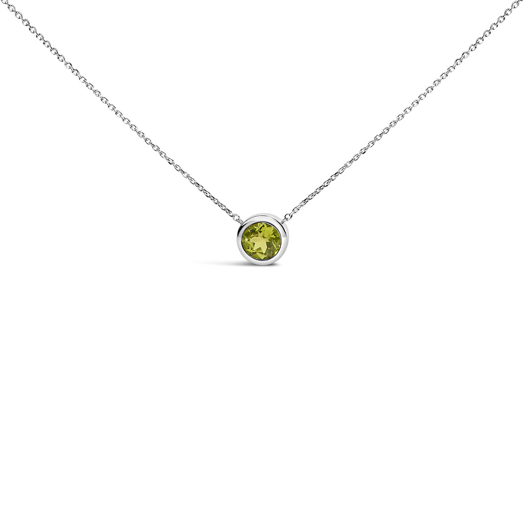 .925 Sterling Silver 7MM Bezel Set Created Purple Amethyst Pendant Necklace - 18" Inches