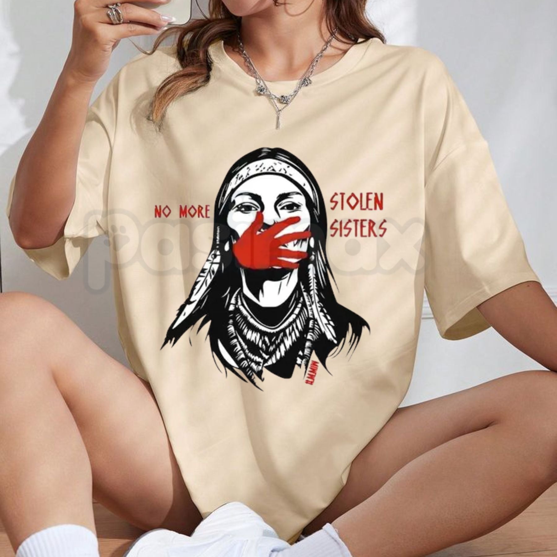 "No More Stolen Sisters" MMIW T-Shirt – Indigenous Red Hand Native American Graphic Tee, Premium 100% Cotton Justice for Indigenous Women Top, Soft Lived-In Heavyweight Wear Red Advocacy Shirt, Made in USA