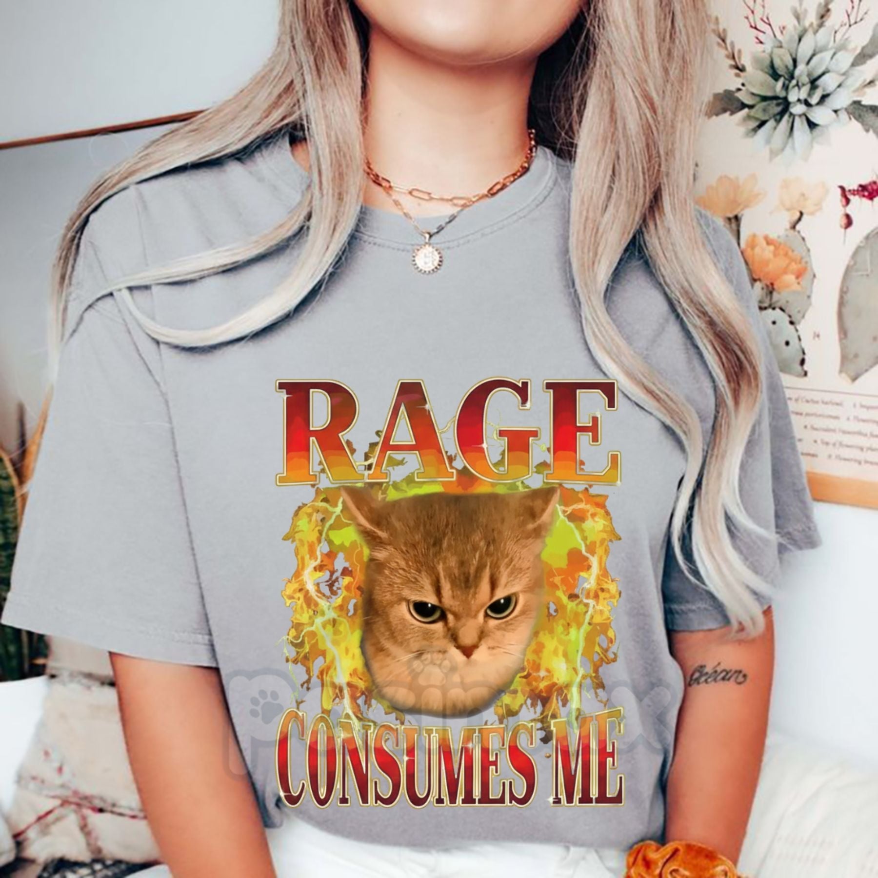 Pasimax "Cat Rage Is Consuming Me" Funny T-Shirt - Angry Meme Cats Humor Tee, Unhinged Feline Graphic Shirt, Sarcastic Scream