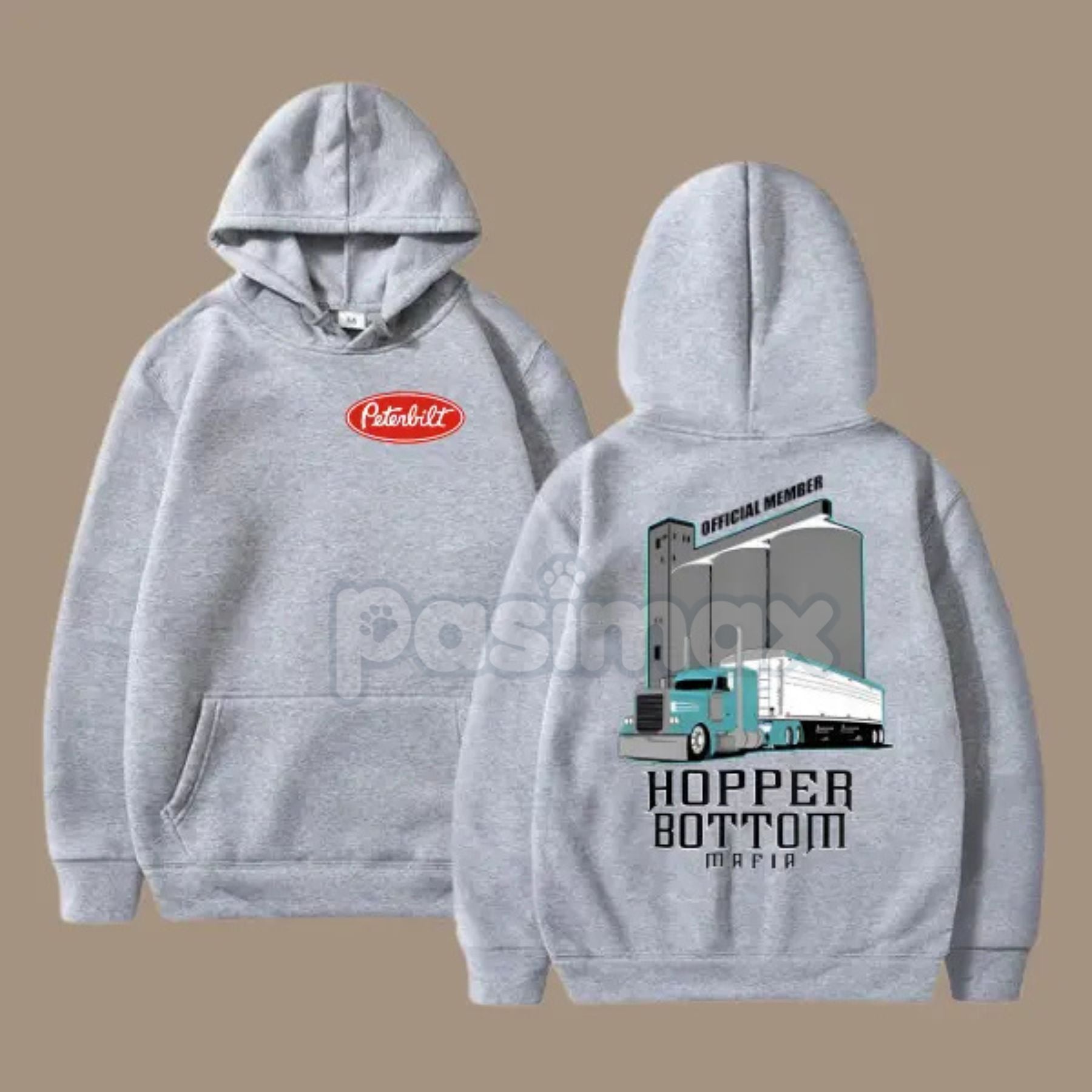 Pasimax Hopper Bottom Mafia Hoodie – Peterbilt Semi Truck Graphic Pullover, Grain Hauler Trucker Apparel, Unisex — detail clo