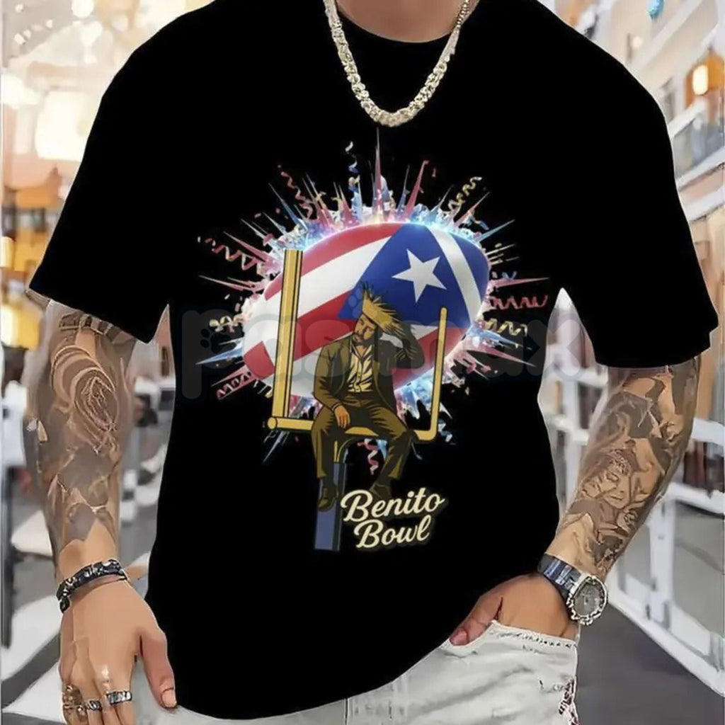 Pasimax Unisex "Benito Bowl" Football Helmet Star T-Shirt - Bad Bunny Inspired Sports Graphic Tee, Premium Heavyweight Varsit