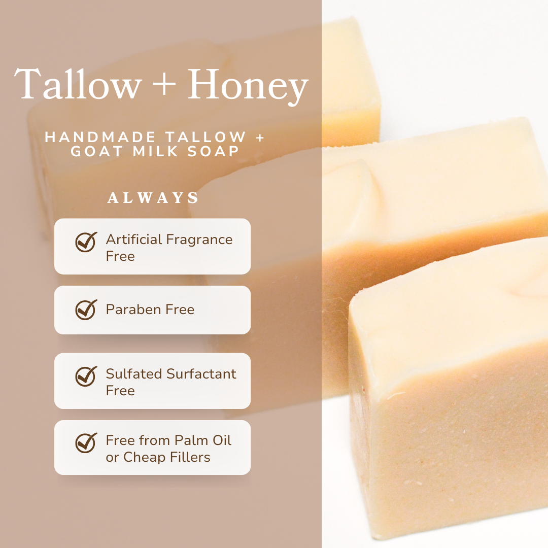 Pretty farm girl Pure Tallow + Honey Fragrance Free Handmade Tallow and Goat Milk Soap Bar — side view