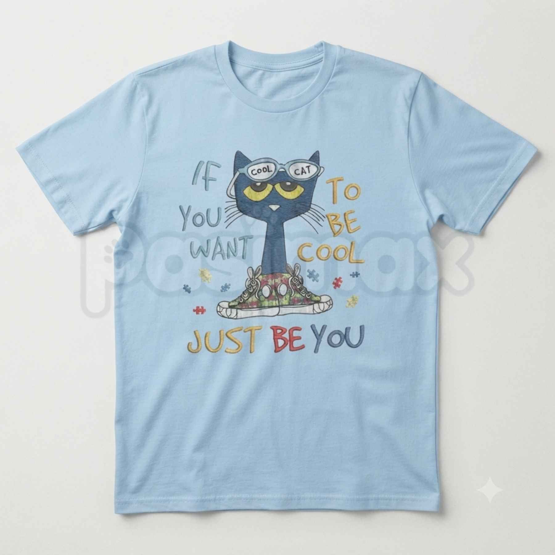 If You Want To Be Cool Just Be Yourself Pete Cat T-Shirt – Groovy Positive Quote Cartoon Graphic Tee, Unisex Cotton Shirt