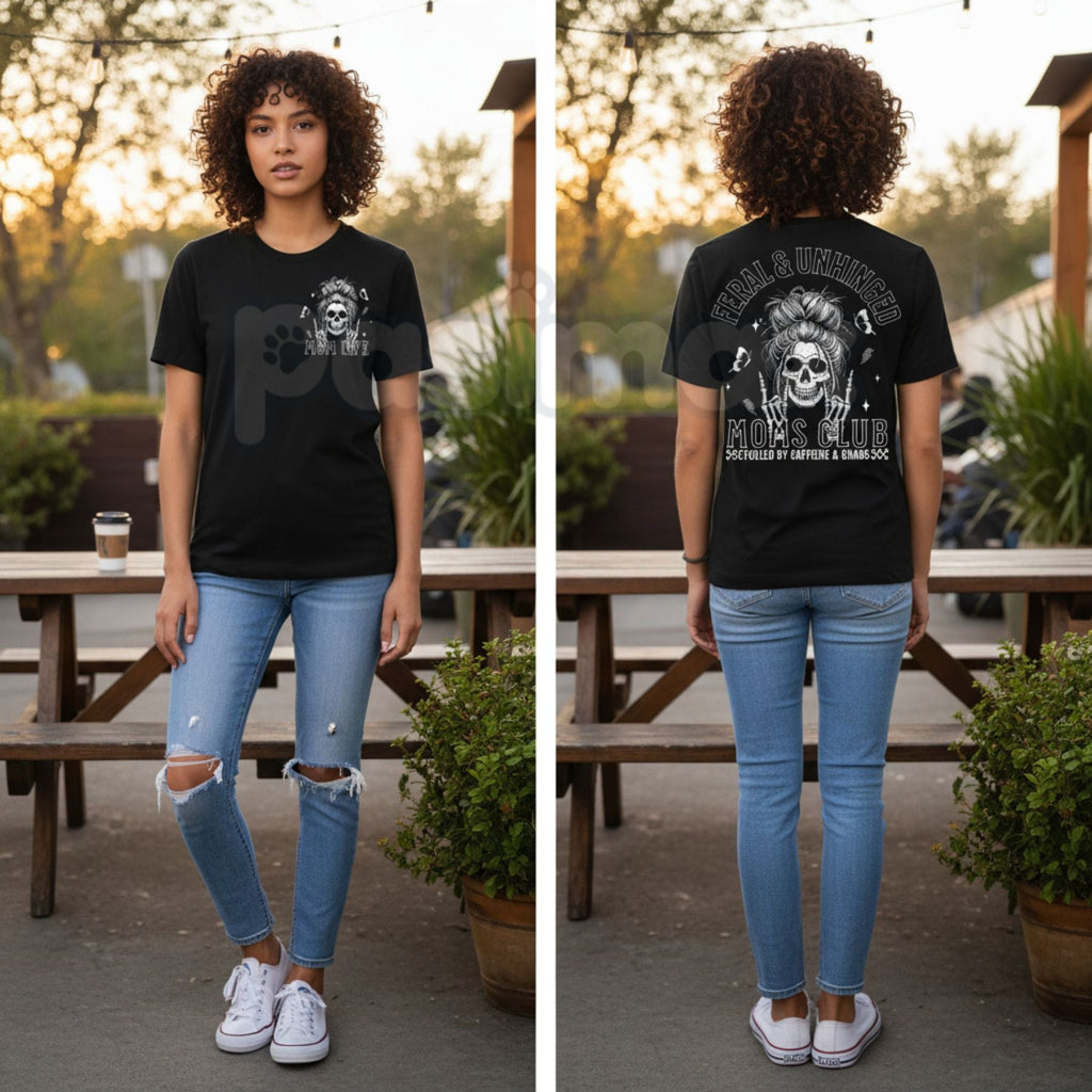 Pasimax Vintage Skeleton Coffee Mom T-Shirt - Feral and Unhinged Moms Club Grunge Tee, Premium 100% Cotton Gothic Motherhood 