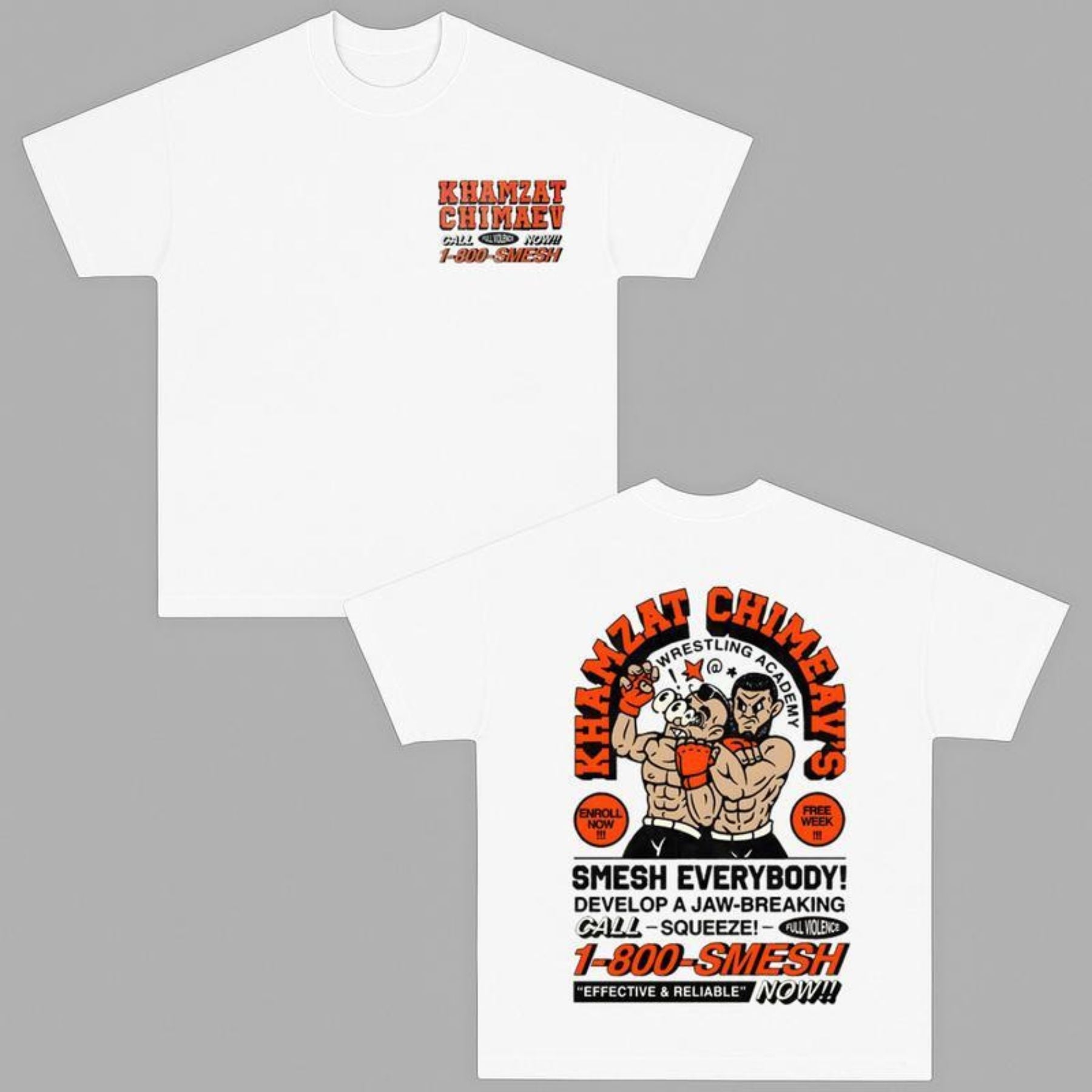 Pasimax Khamzat Chimaev "Smesh Everybody" T-Shirt - UFC Fan Apparel, Borz Graphic Tee — detail close-up