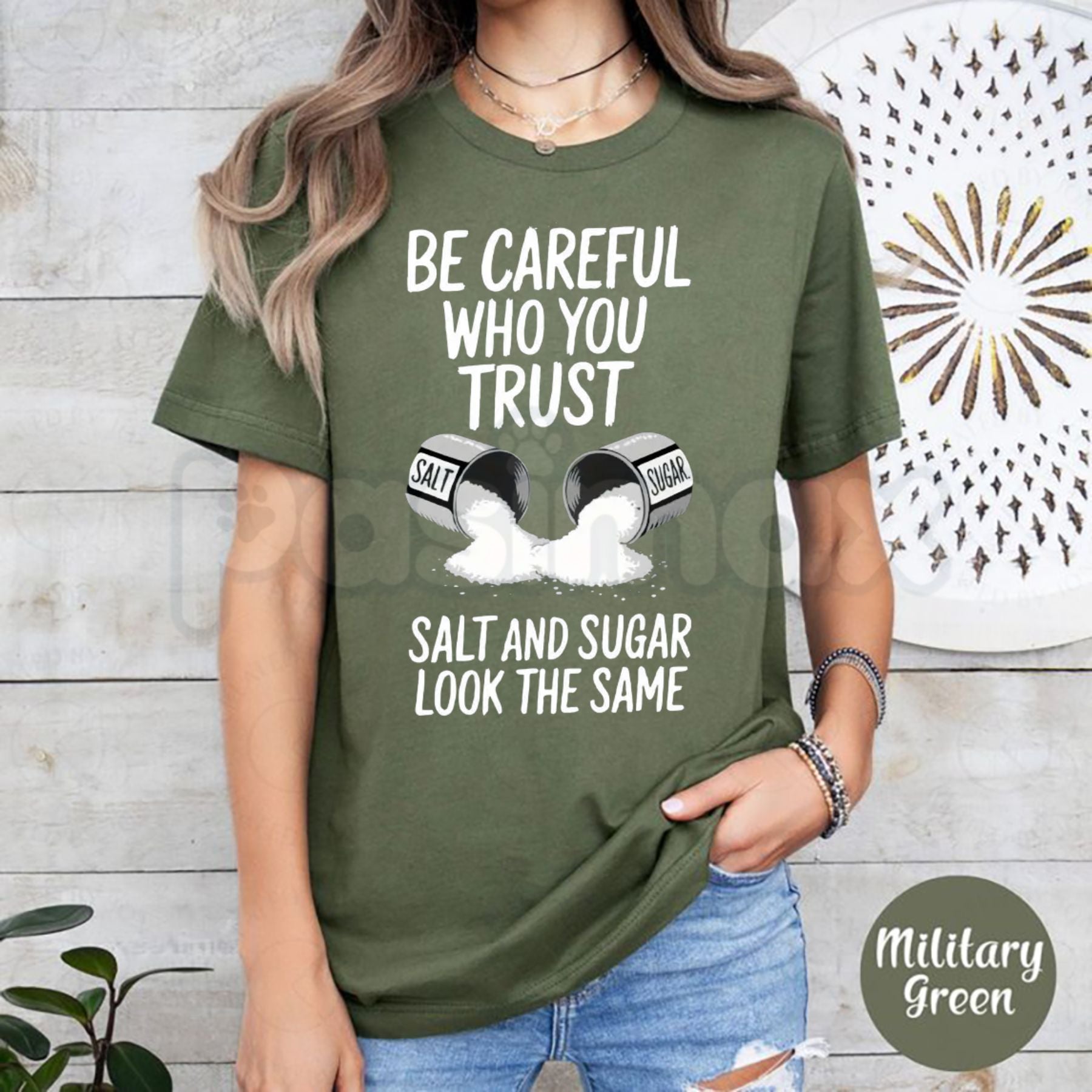 "Salt and Sugar Look the Same" Graphic T-Shirt – Deep Meaning Sarcastic Tee, Premium 100% Cotton Street Wisdom Top, Soft Lived-In Heavyweight Cautionary Quote Shirt, Made in USA