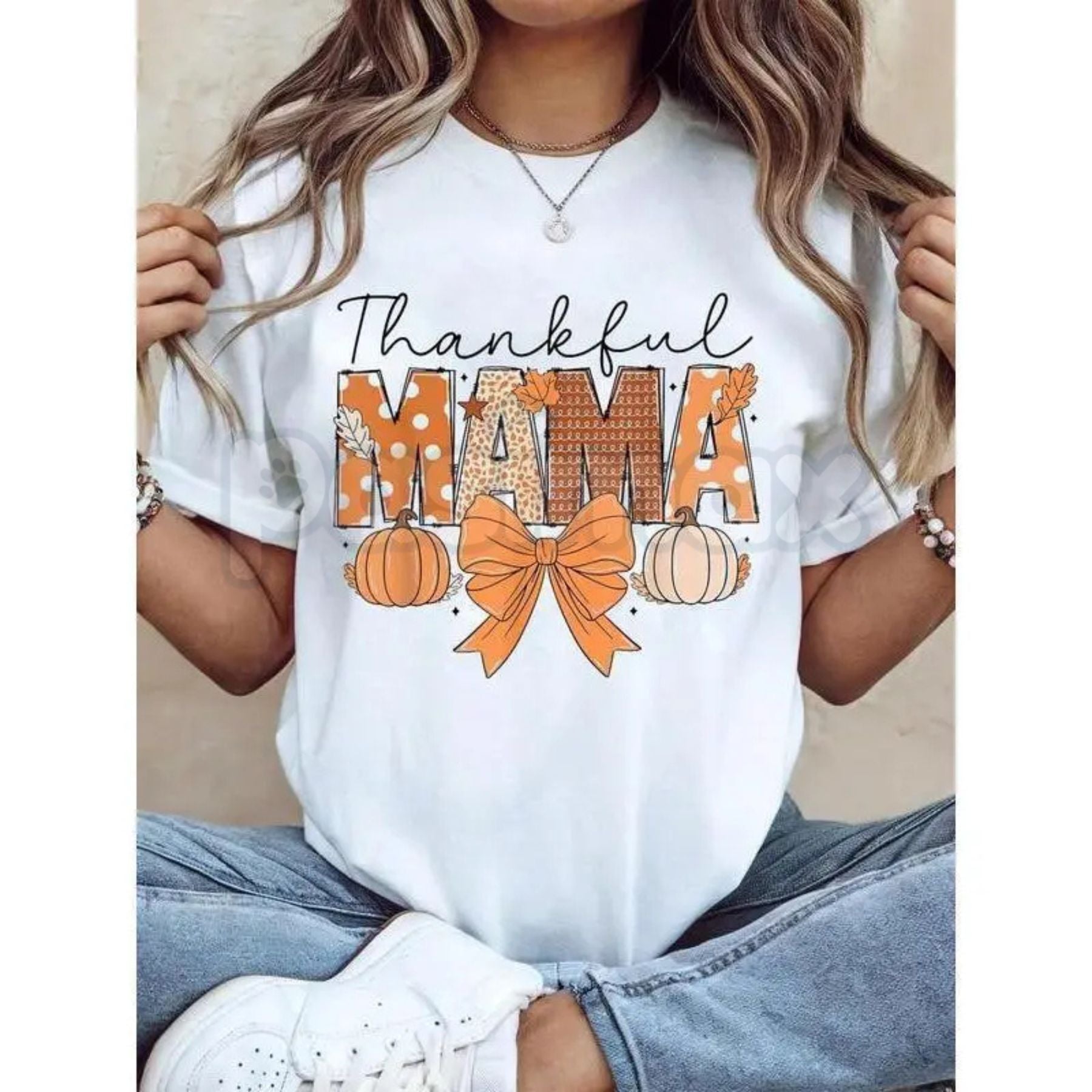 Pasimax Thankful Mama Coquette Thanksgiving T-Shirt - Pumpkin Spice Fall Graphic Tee, Trendy Women's Holiday Shirt, Coquette 