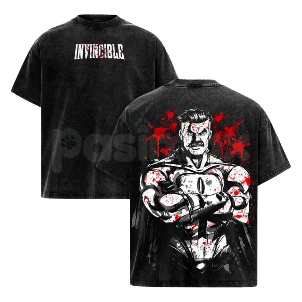 Omni-Man Invincible Anime T-Shirt – Vintage Washed Viltrumite Graphic Tee, Lightweight Retro Cotton Hero Streetwear Top