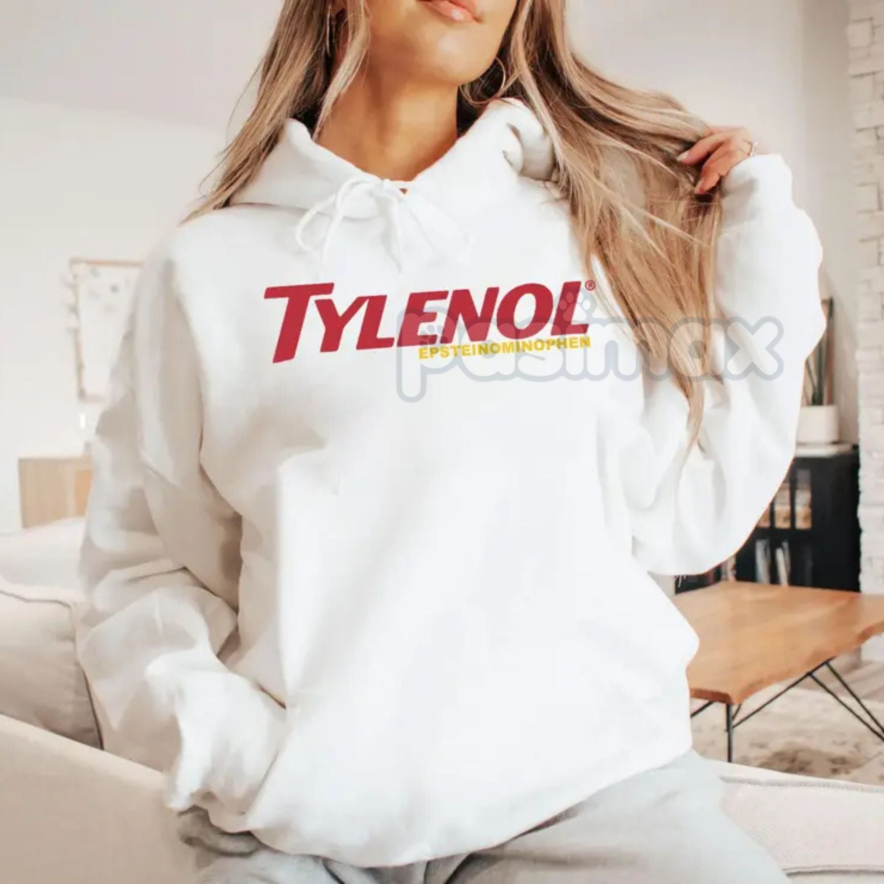 Pasimax Funny Tylenol Epsteinaminophen Hoodie — detail close-up