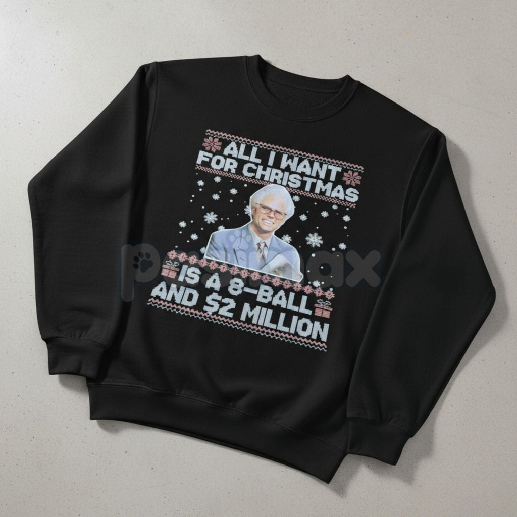 Pasimax Funny Christmas Crewneck Sweatshirt | "Big Wish & $2 Million" Holiday Humor Top | Hilarious Xmas Gift — detail close-