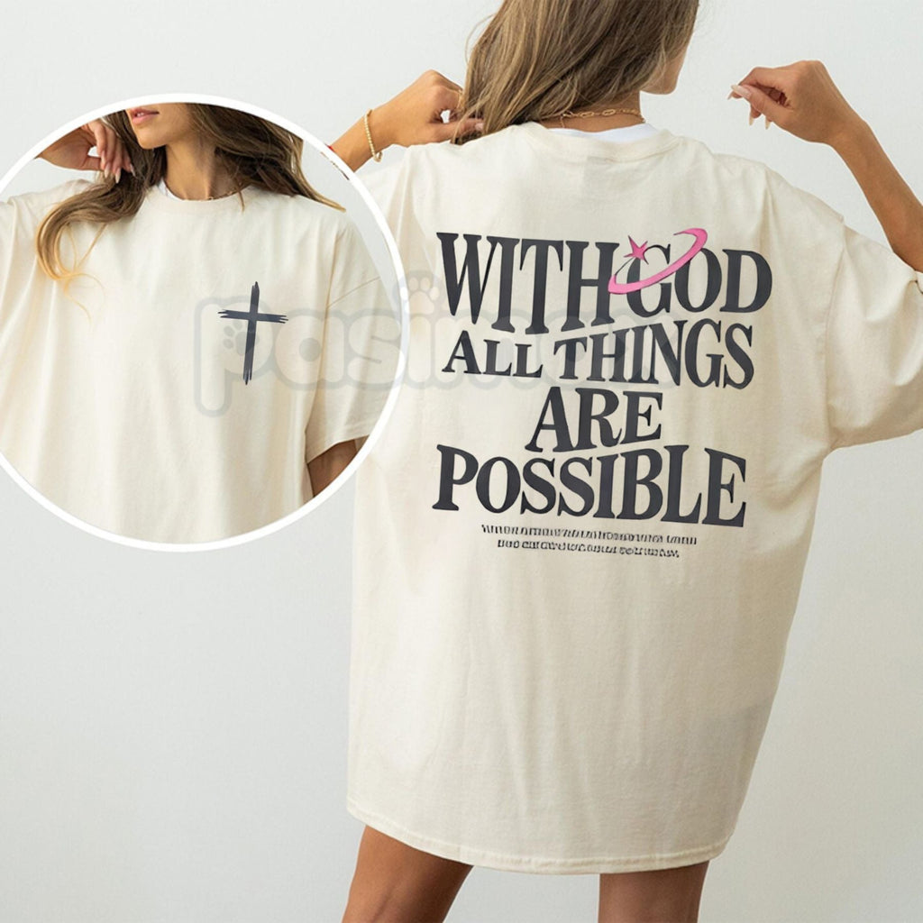 Pasimax "With God All Things Are Possible" Men's Christian T-Shirt - Bible Verse Matthew 19:26 Graphic Tee, Premium 100% Cott