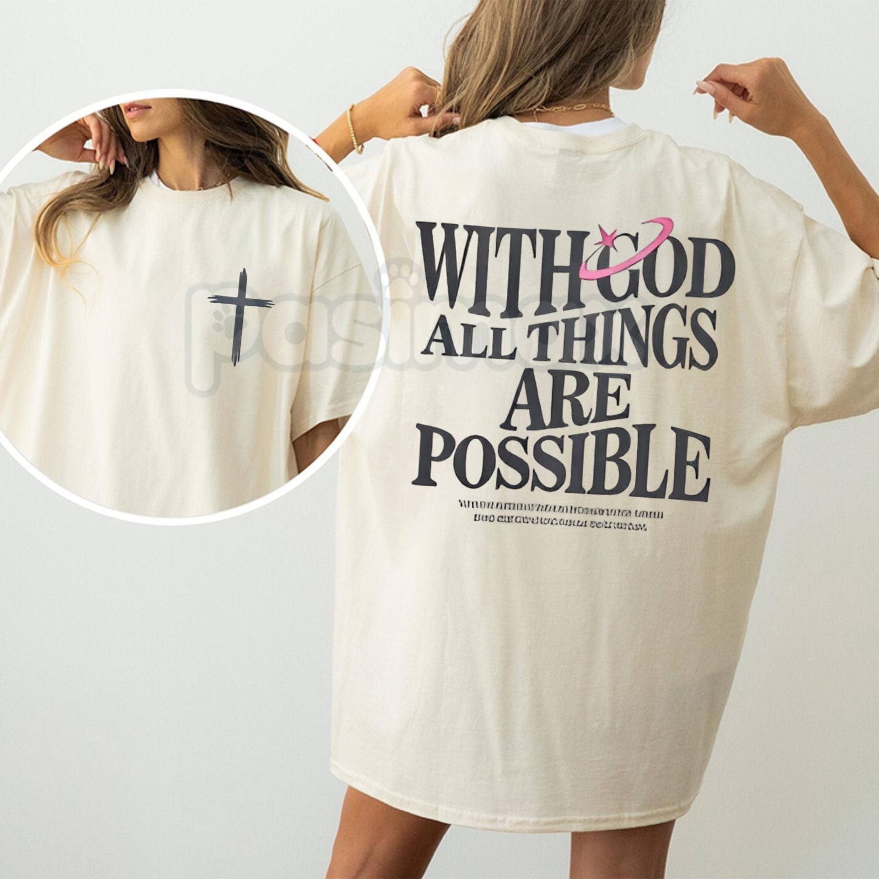 Pasimax "With God All Things Are Possible" Men's Christian T-Shirt - Bible Verse Matthew 19:26 Graphic Tee, Premium 100% Cott