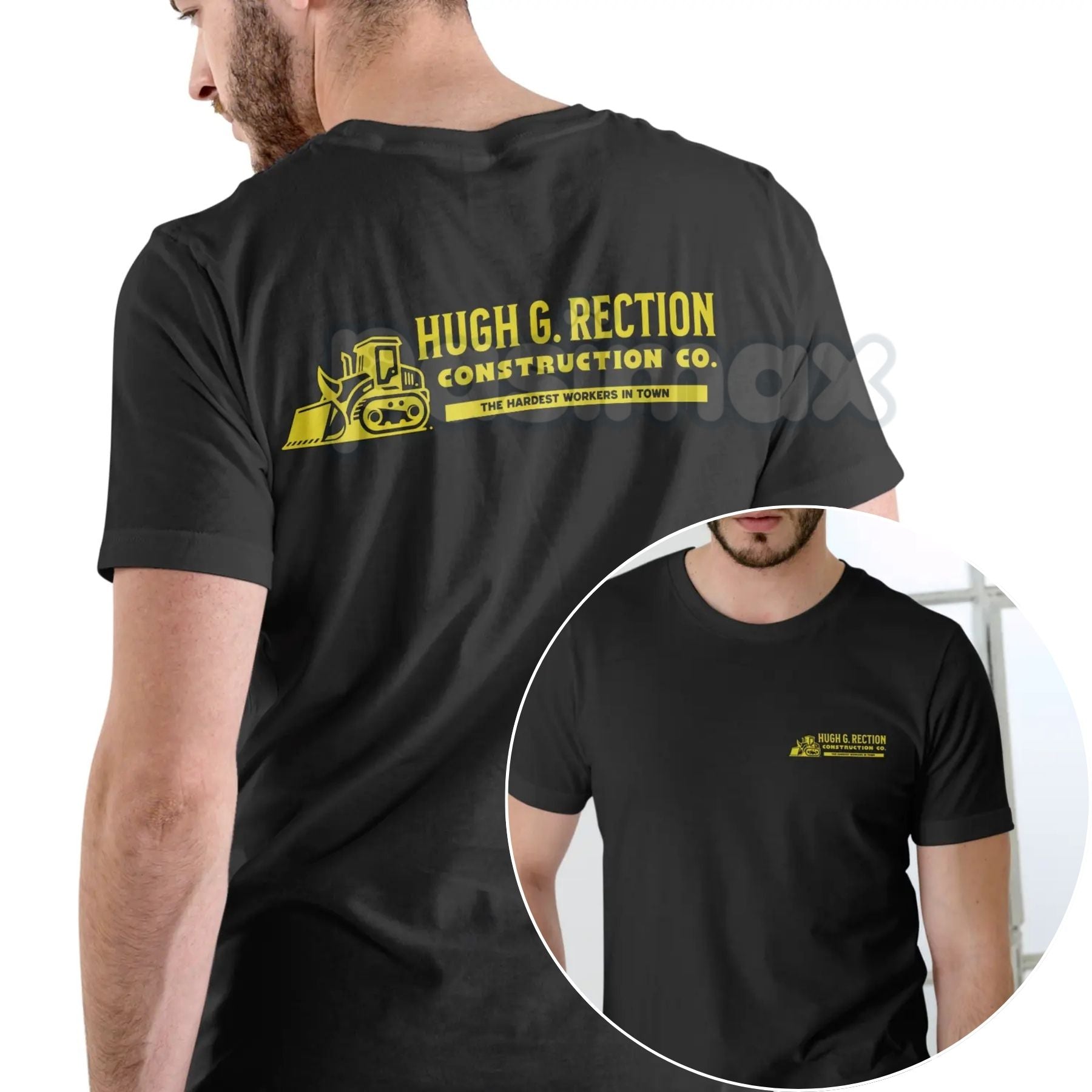 Pasimax Hugh G Rection Construction Co. Funny T Shirt — lifestyle context