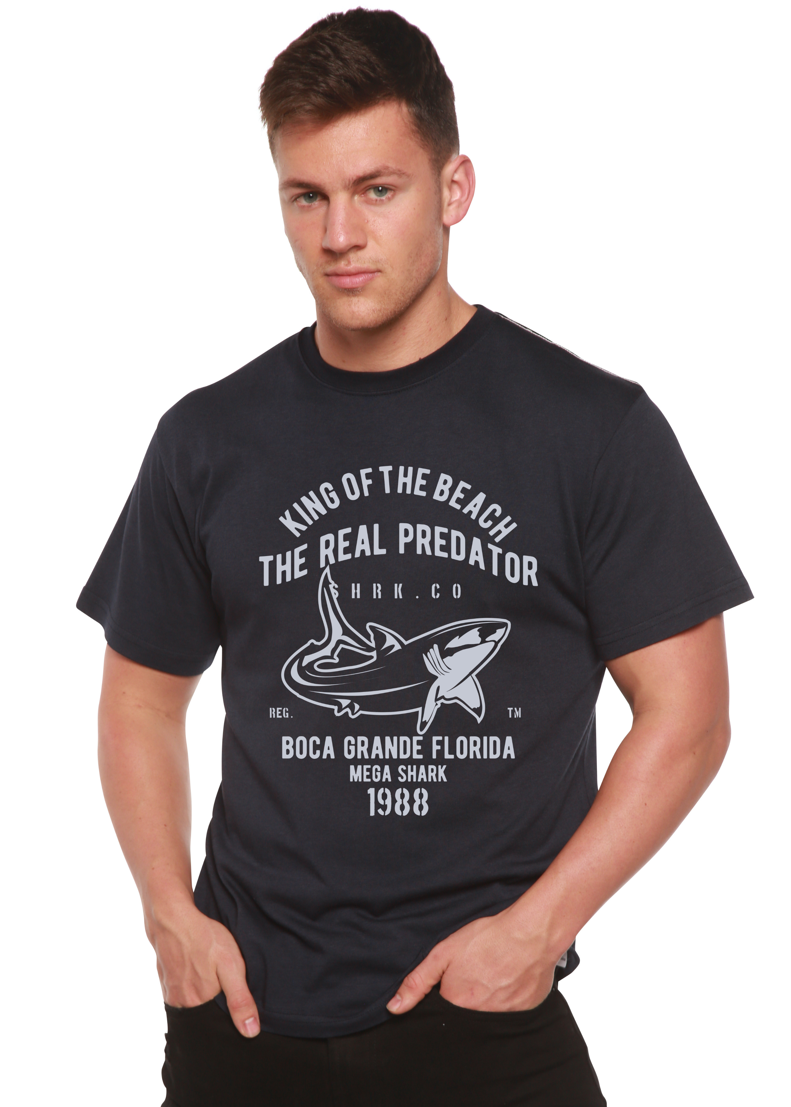 Spun Bamboo Shark Real Spun Bamboo® Men's Bamboo Viscose/Organic Cotton Short Sleeve Graphic T-Shirt — detail close-up