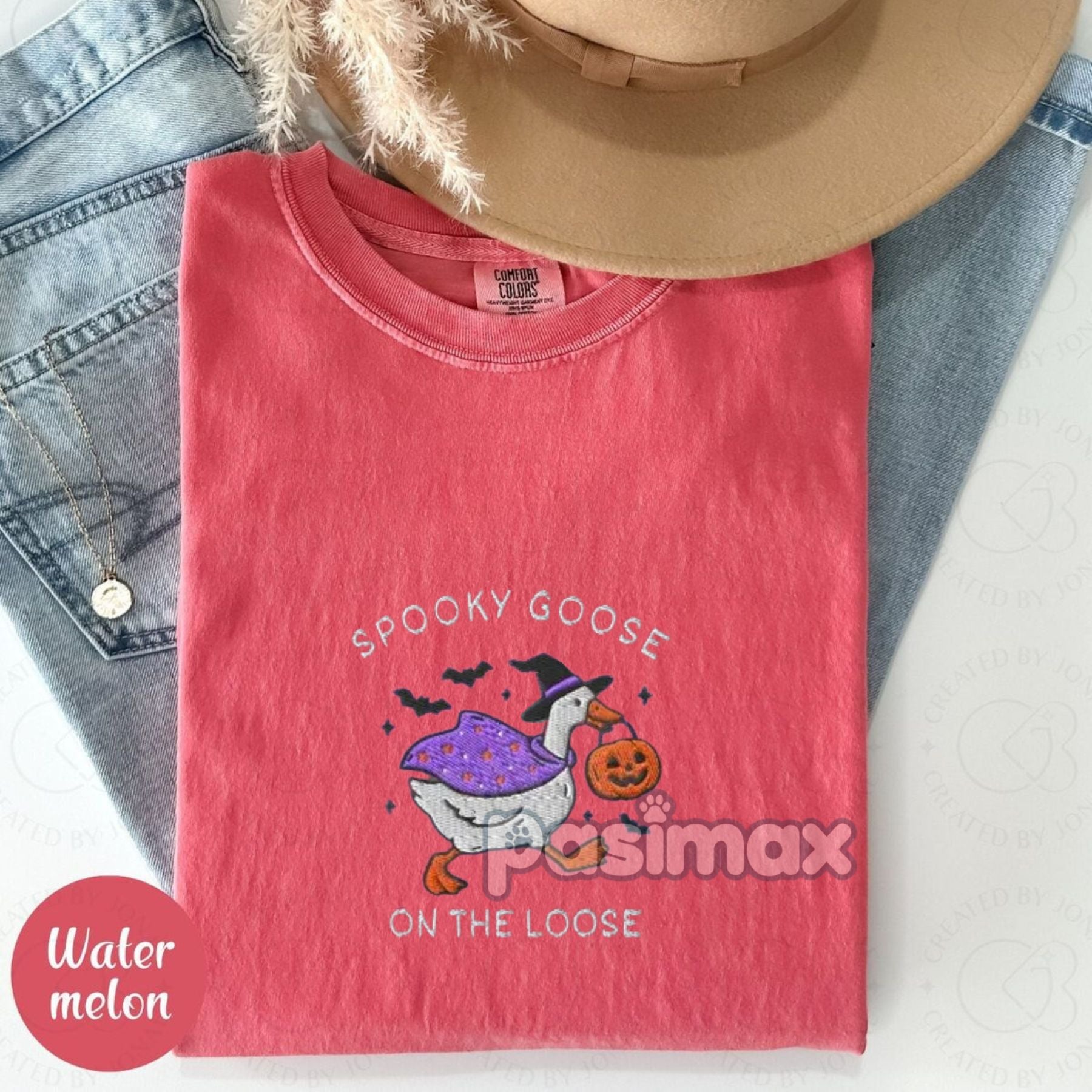 Pasimax The Ghostly Goose Embroidered Comfort Colors® T-Shirt — detail close-up