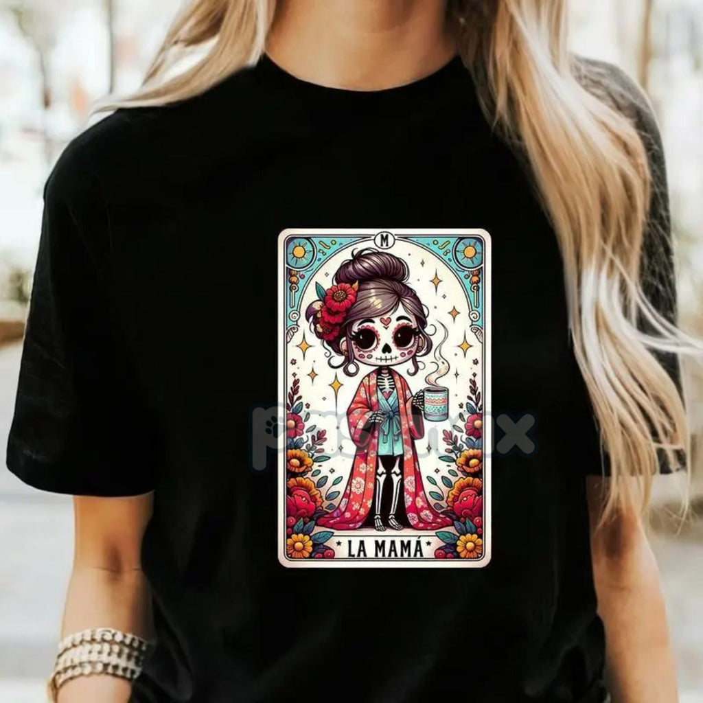 Pasimax Funny Mexican Mom Tarot Card Shirt — detail close-up