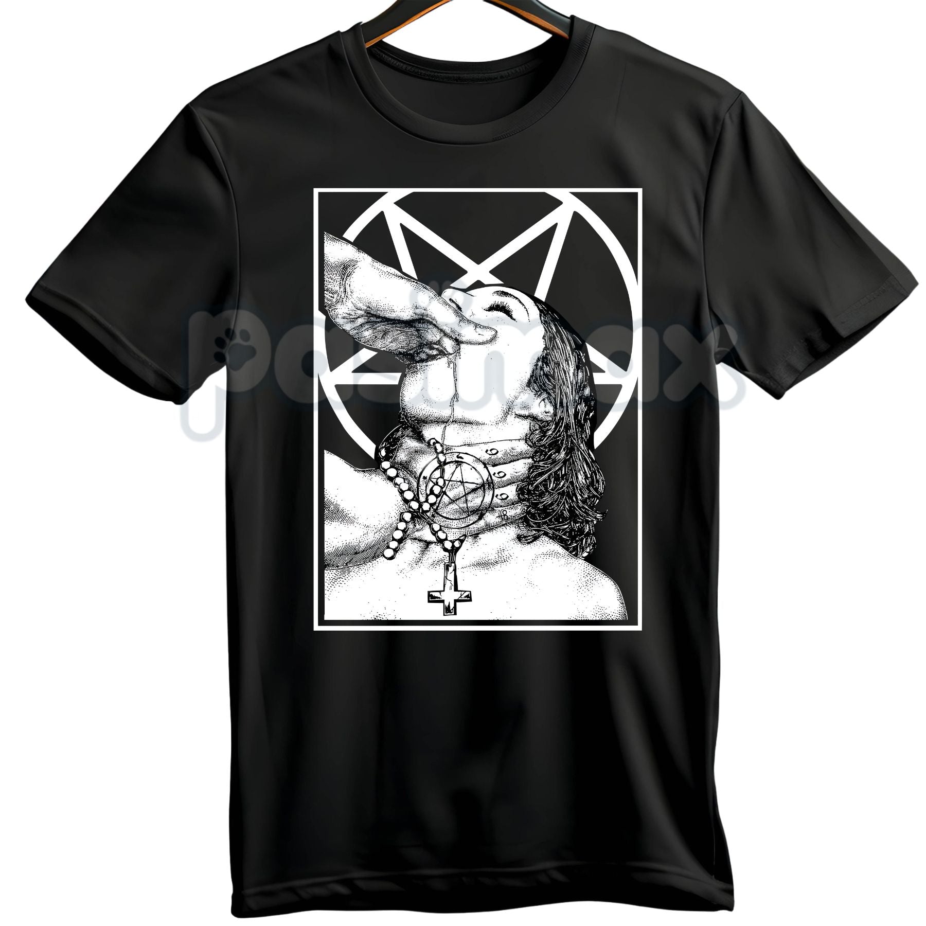 Pasimax Unholy Nun Naughty Graphic T-Shirt – Dark Gothic Aesthetic Hoodie & Edgy Streetwear Sweatshirt — detail close-up