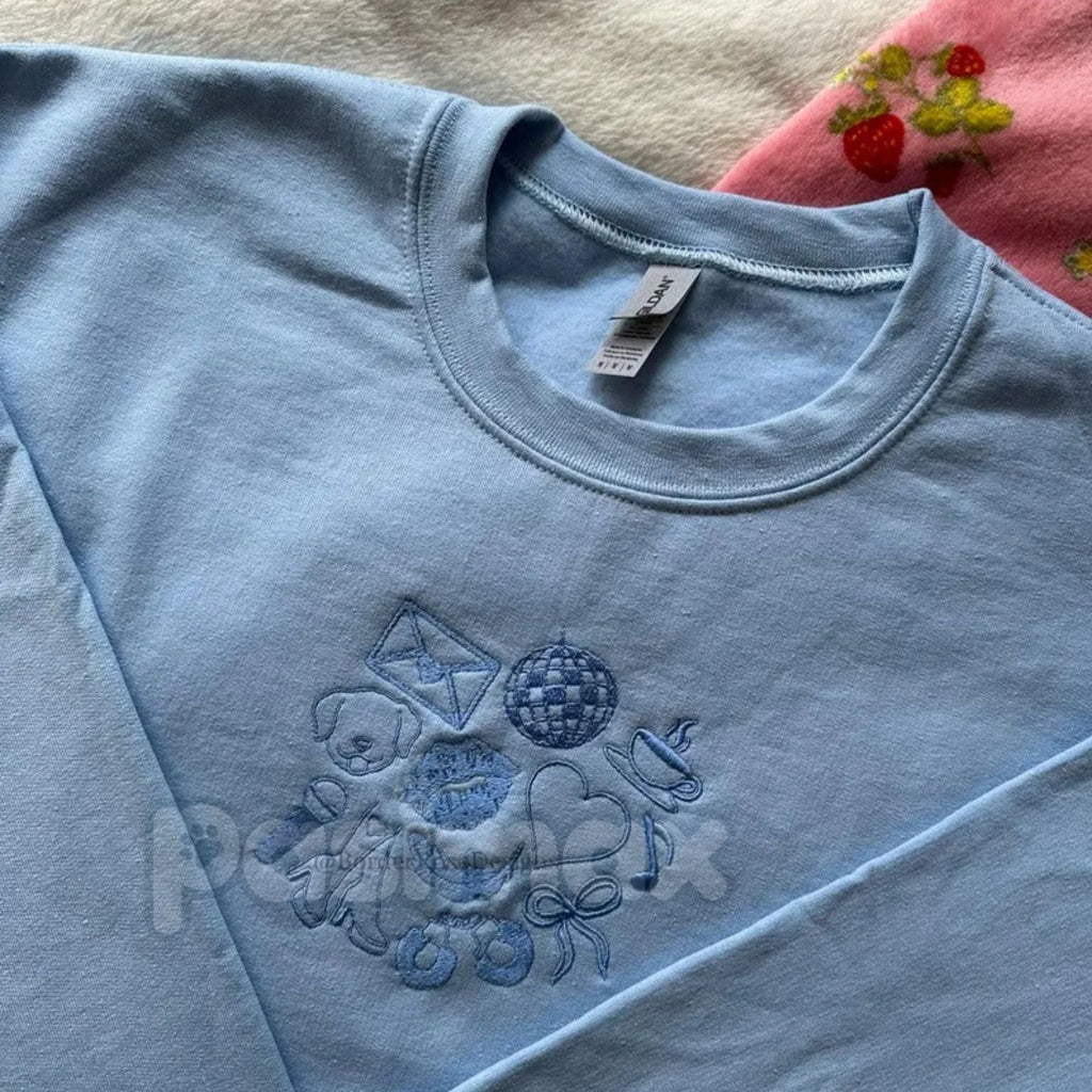 Pasimax Sabrina Carpenter Inspired Embroidered Sweatshirt – Nonsense Pop Star Crewneck — detail close-up