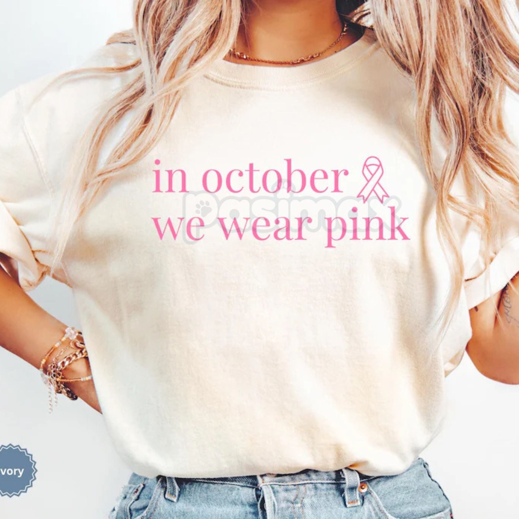 Pasimax Comfort Colors® 'In October We Wear Pink' Oncology Nurse Shirt — detail close-up