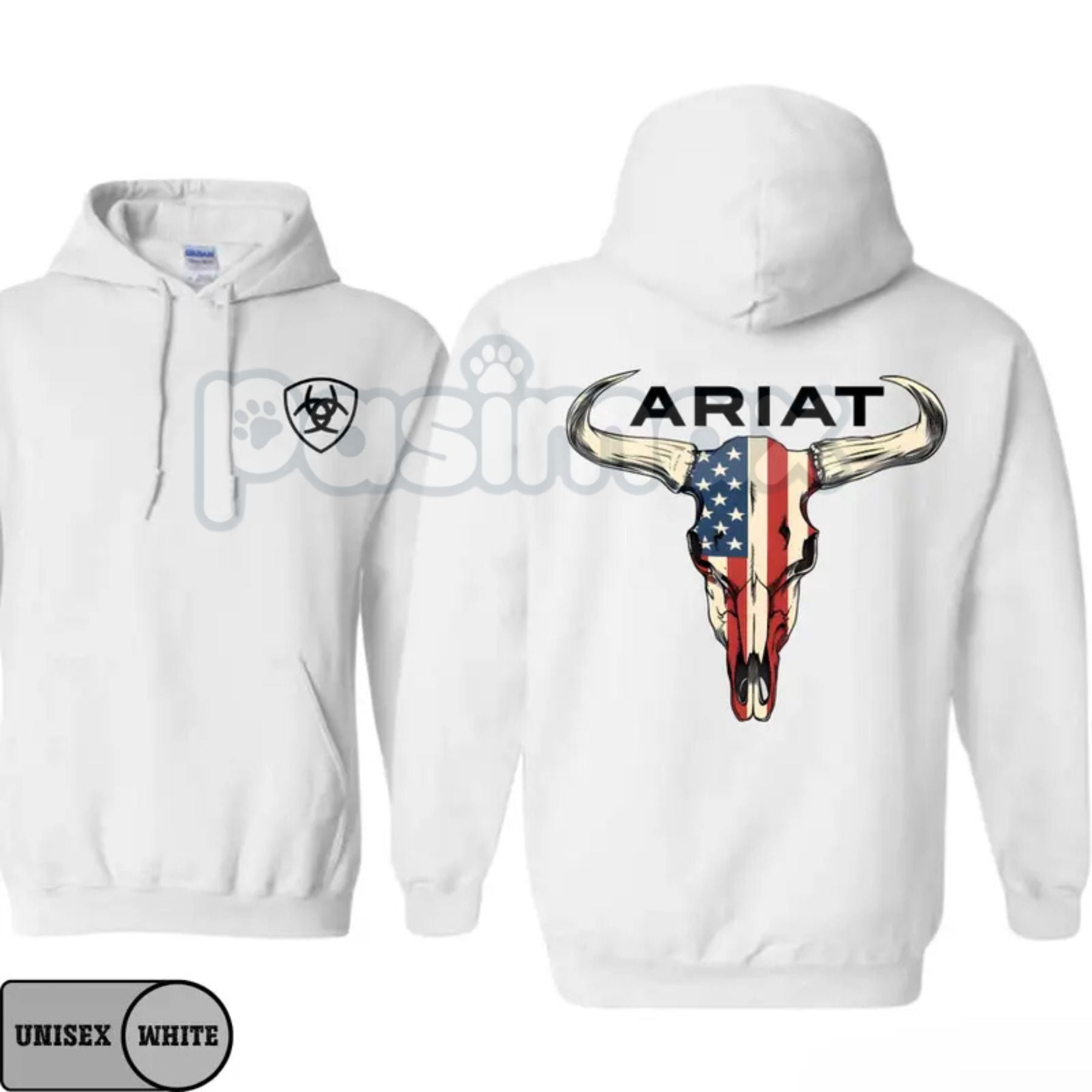 Pasimax Ariat Hoodie – American Flag Bull Skull Western Cowboy Pullover, Patriotic & Rustic Outdoors Apparel, Unisex — lifest