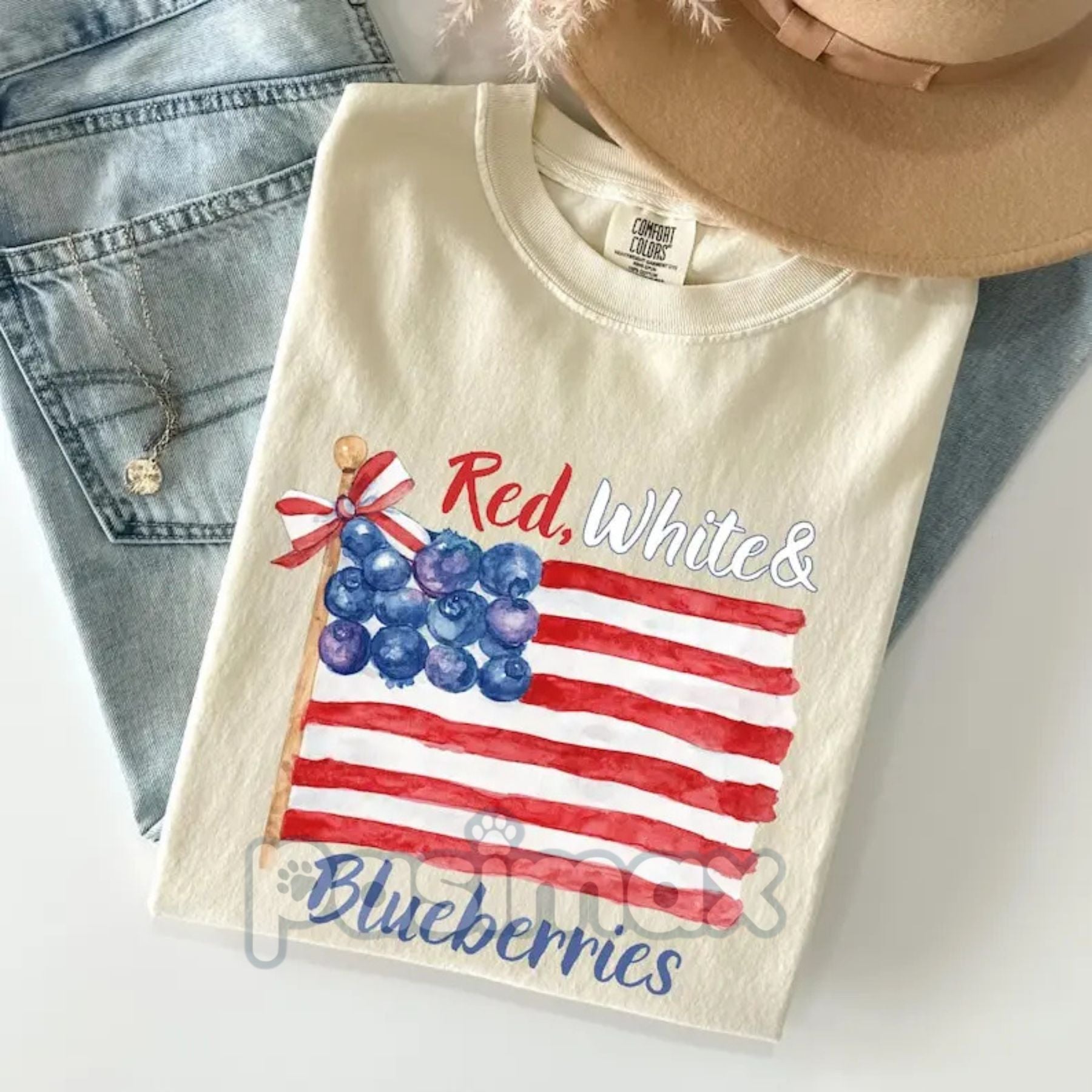 Pasimax 'Red, White and Blueberries' Comfort Colors T-Shirt — detail close-up
