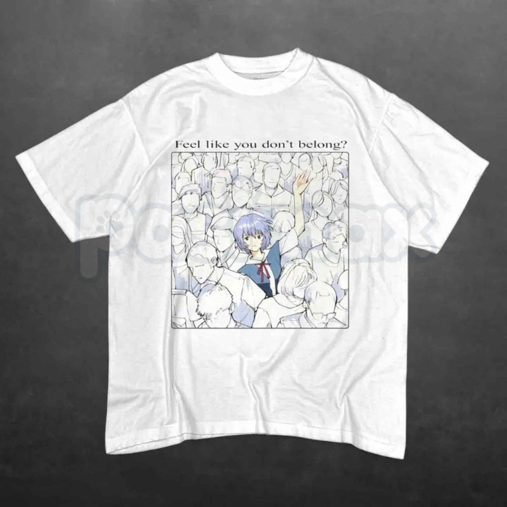 Rei Ayanami Shirt – Feel Like You Don’t Belong Anime Graphic Tee, Retro Evangelion Unisex Cotton Streetwear Shirt