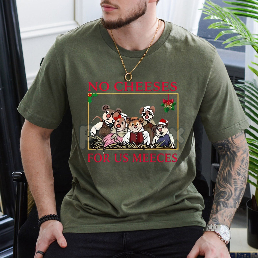 Pasimax "No Cheeses For Us Meeces" Christmas Shirt — detail close-up