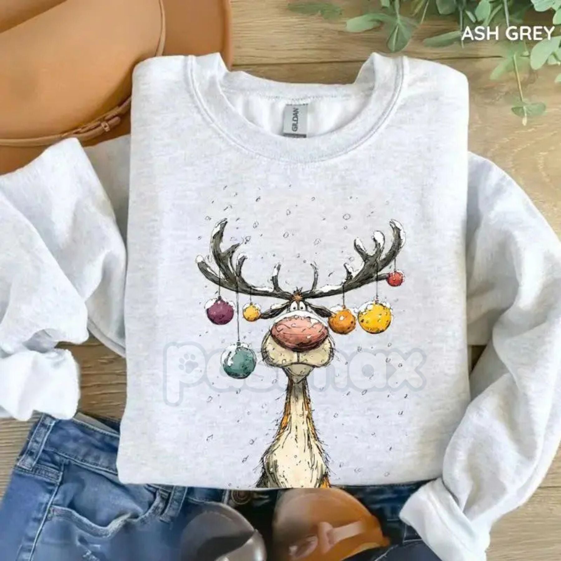 Pasimax Vintage Reindeer Sweatshirt | Retro Christmas Crewneck Jumper | Nostalgic Holiday Graphic Top — lifestyle context