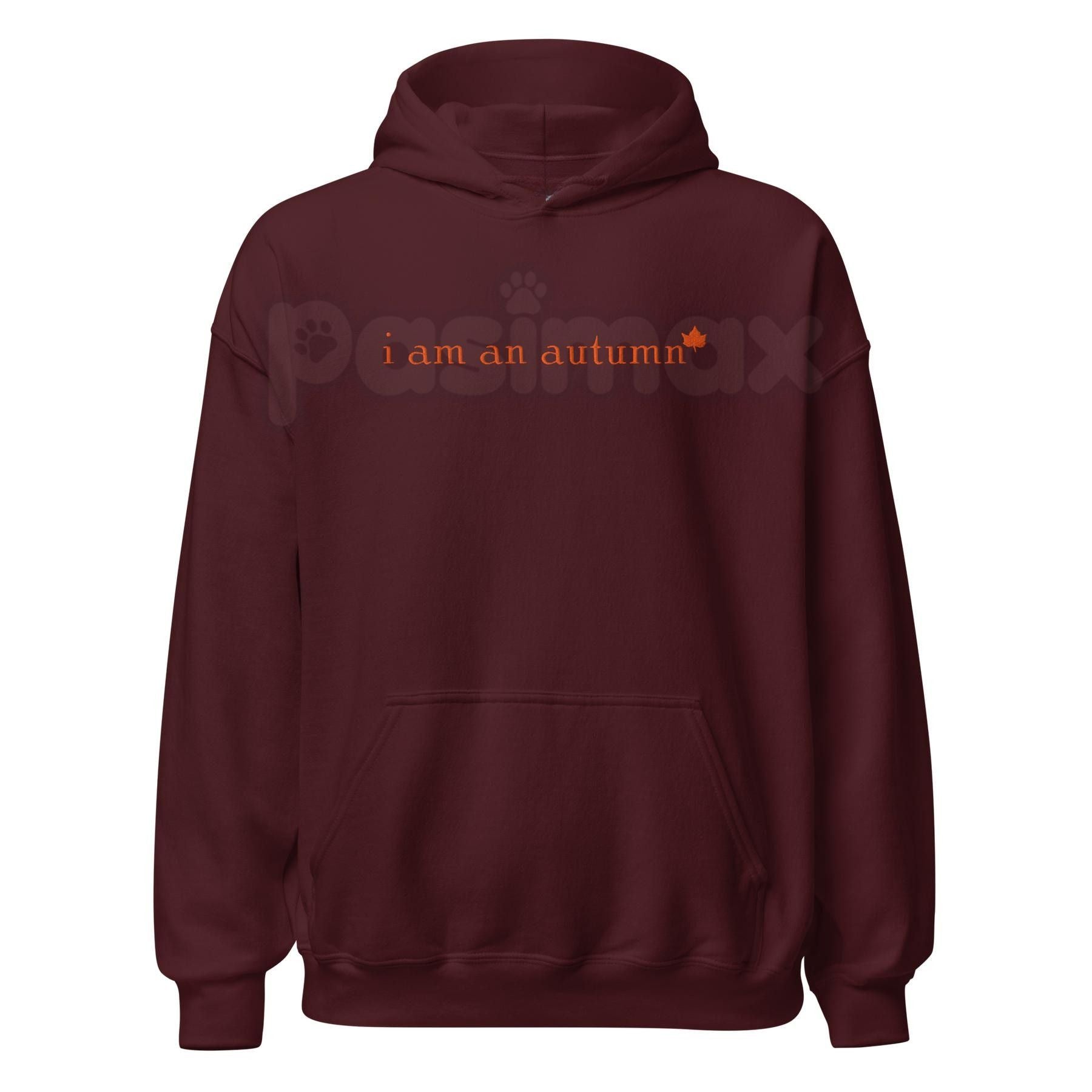 Pasimax "I Am An Autumn" Embroidered Unisex Hoodie — detail close-up