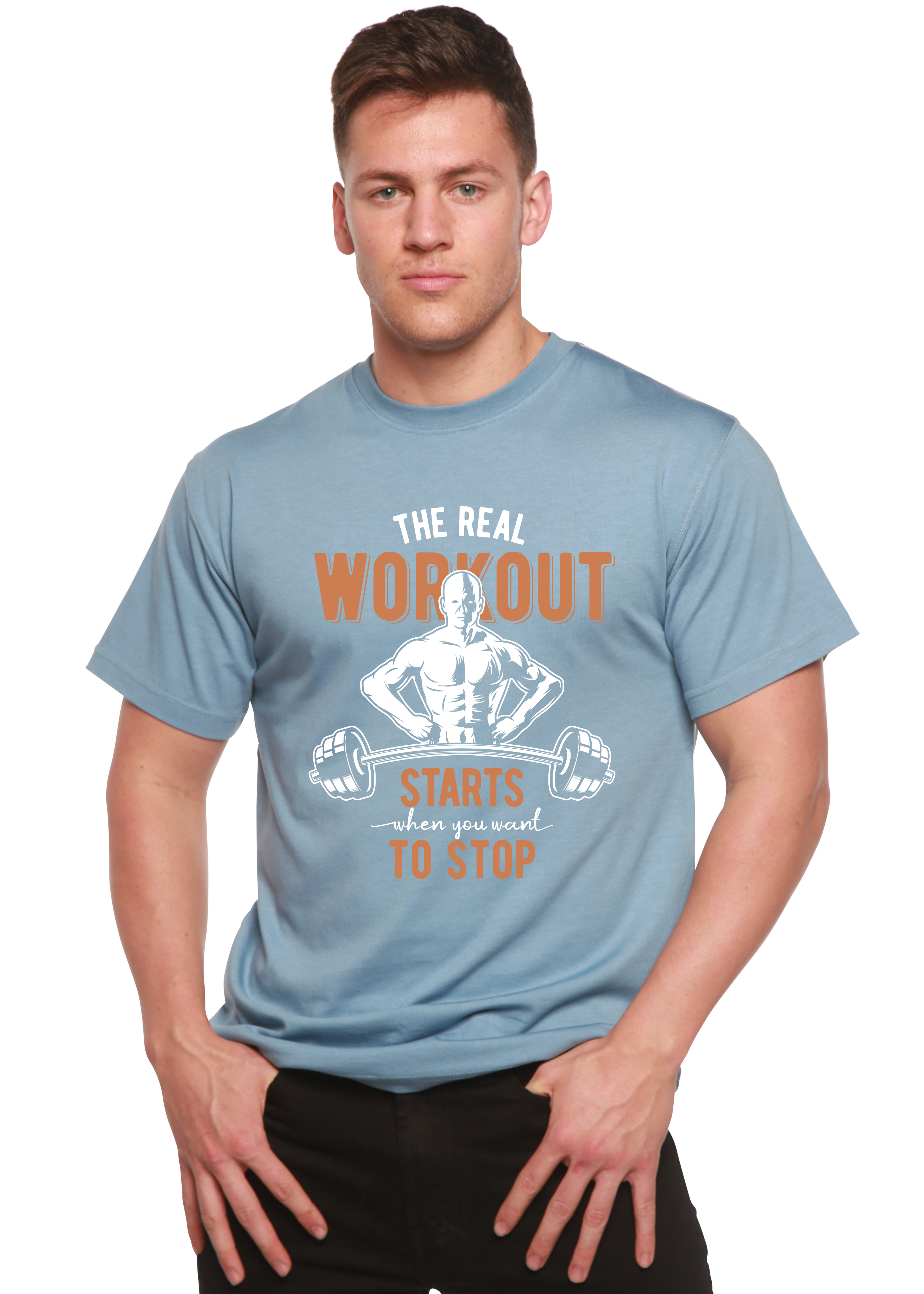 Spun Bamboo The Real Workout Men's Bamboo Viscose/Organic Cotton Short Sleeve Graphic T-Shirt — back view