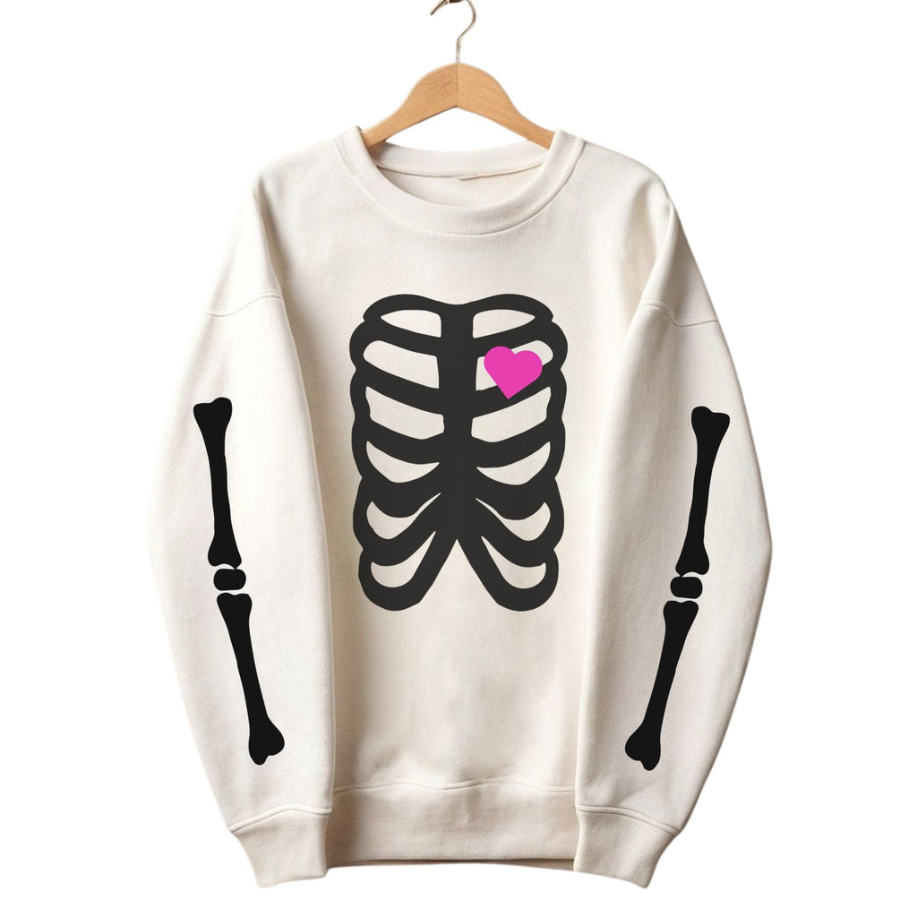 Pasimax Skeleton Halloween Sweatshirt for Women – Spooky & Cozy Crewneck — detail close-up