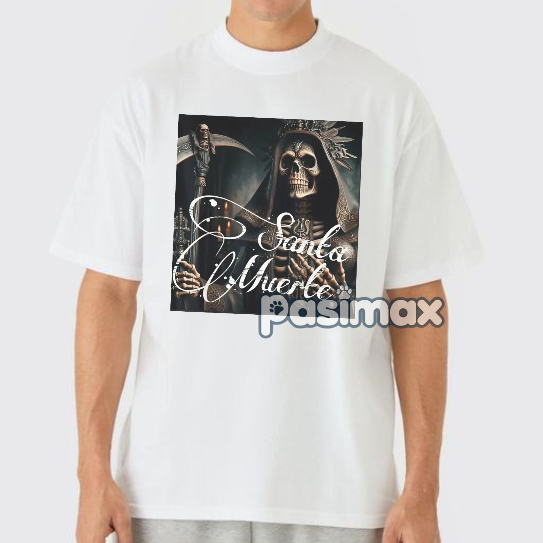 Pasimax Men's Santa Muerte Knight Graphic Tee — detail close-up
