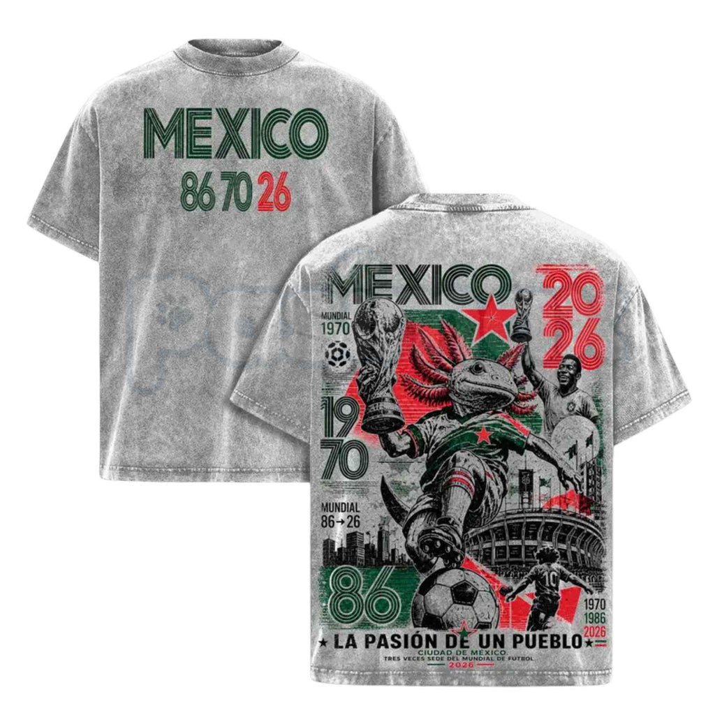Mexico 86 70 26 Football T-Shirt – United World Tour 2026 Soccer Graphic Tee, Vintage Washed Retro Lightweight Cotton Tournament Top