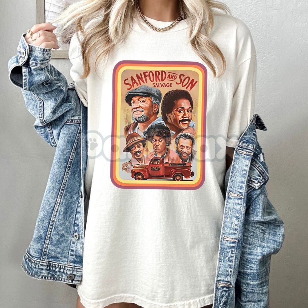 Pasimax Sanford & Son Classic Portrait Vintage T-Shirt - Lamont & Fred Foxx Tee, Retro TV Show Merch — detail close-up