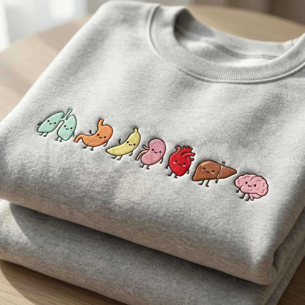 Cute Organ Friends Embroidered Sweatshirt – Funny Anatomy Gift for Nurses & Students