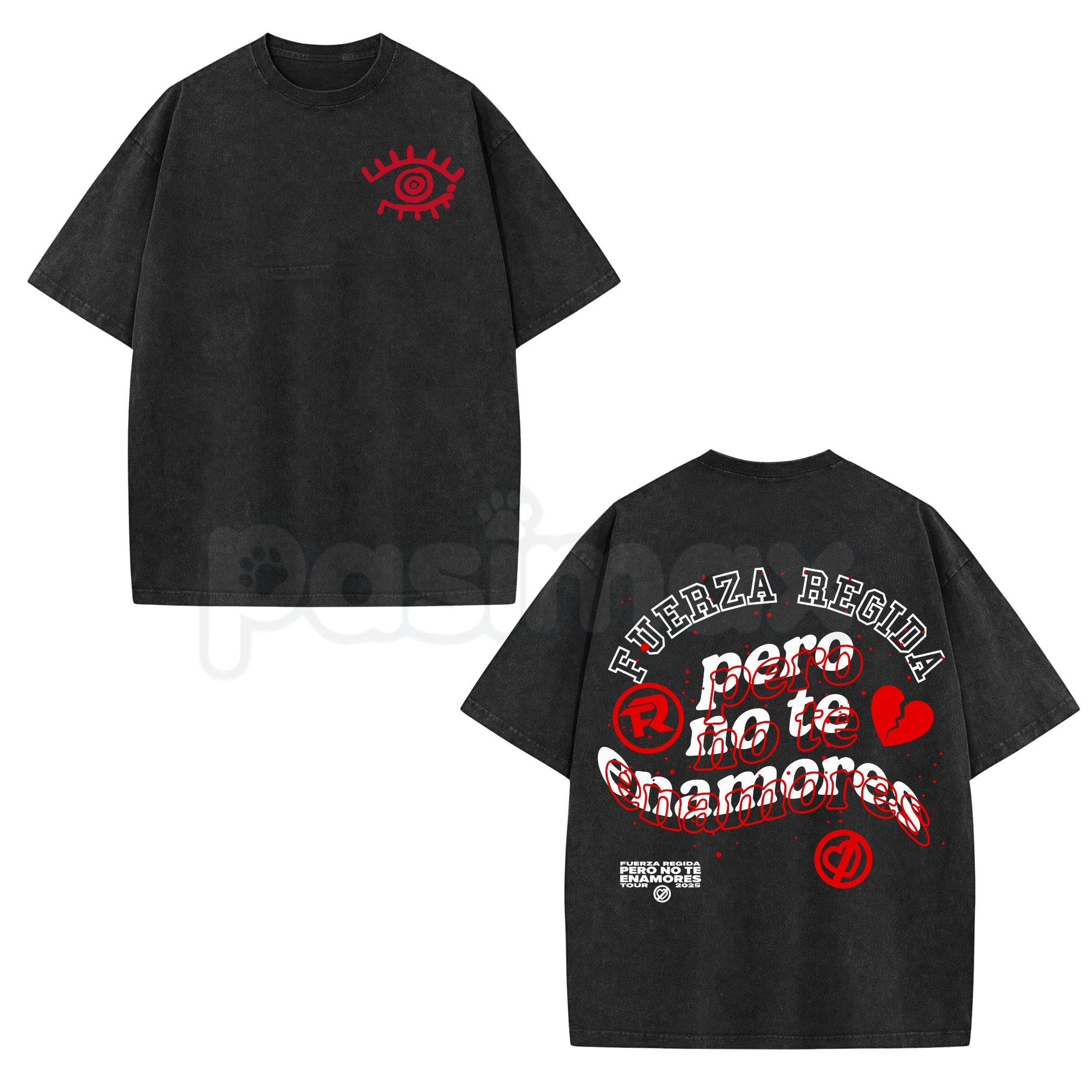 Pasimax Vintage Fuerza Regida "Pero No Te Enamores" T-Shirt – 6.2 oz Graphic Tee, Corridos Tumbados Merch — detail close-up