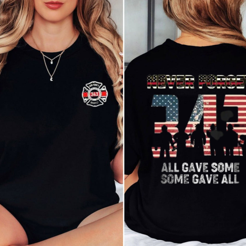 Pasimax "Never Forget 343" Firefighter T-Shirt — detail close-up